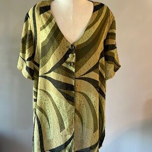 Borcellini Vintage women’s 3 button blouse semi open front duster / kimono 22W